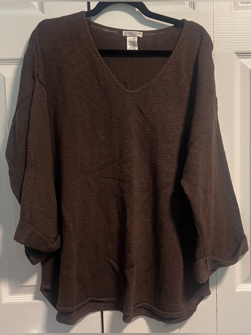 Avalin Brown Oversized Slub V-Neck Sweater